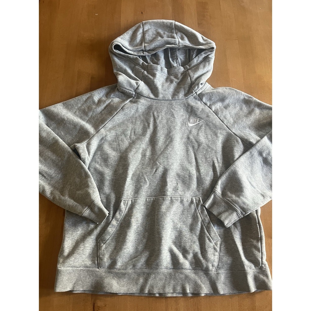 Nike Sportswear Essential Womens Fleece Pullover Hoodie Heather Grey Sz M Funnel